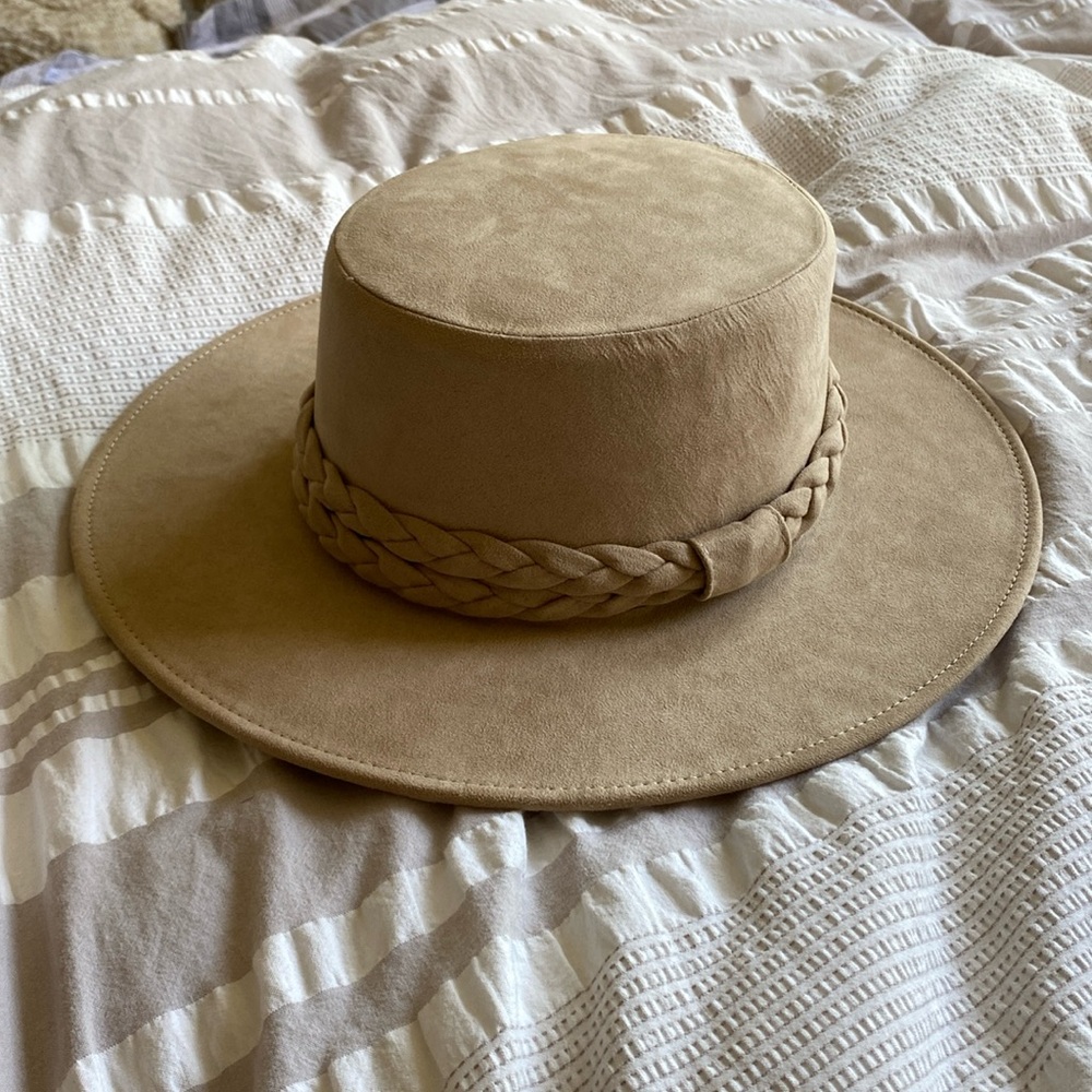 ASN purchased at Anthropologie, tan rancher hat with braided detail NWOT